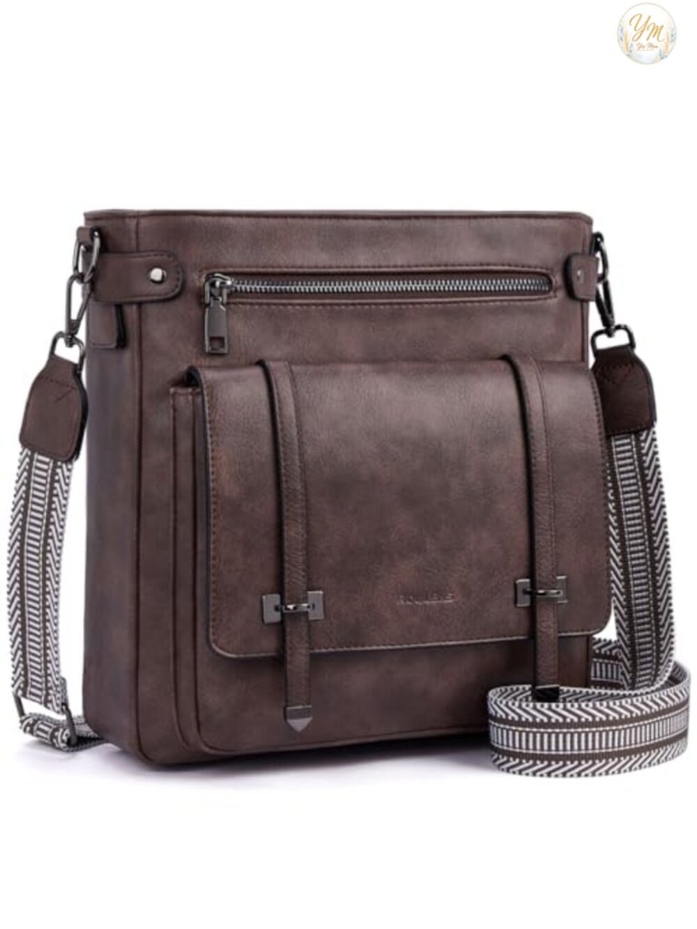 Vegan Leather Multi Pocket Crossbody Purse Adjustable Strap Travel Bag